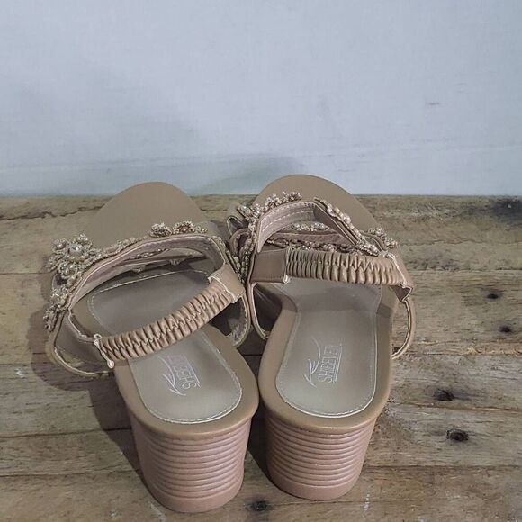 Shibever tan boho sandal wedge comfort slingback beach vacation - Picture 4 of 7